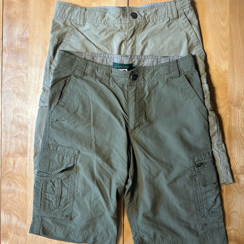 Boy’s Olive and Tan REI Cargo Shorts